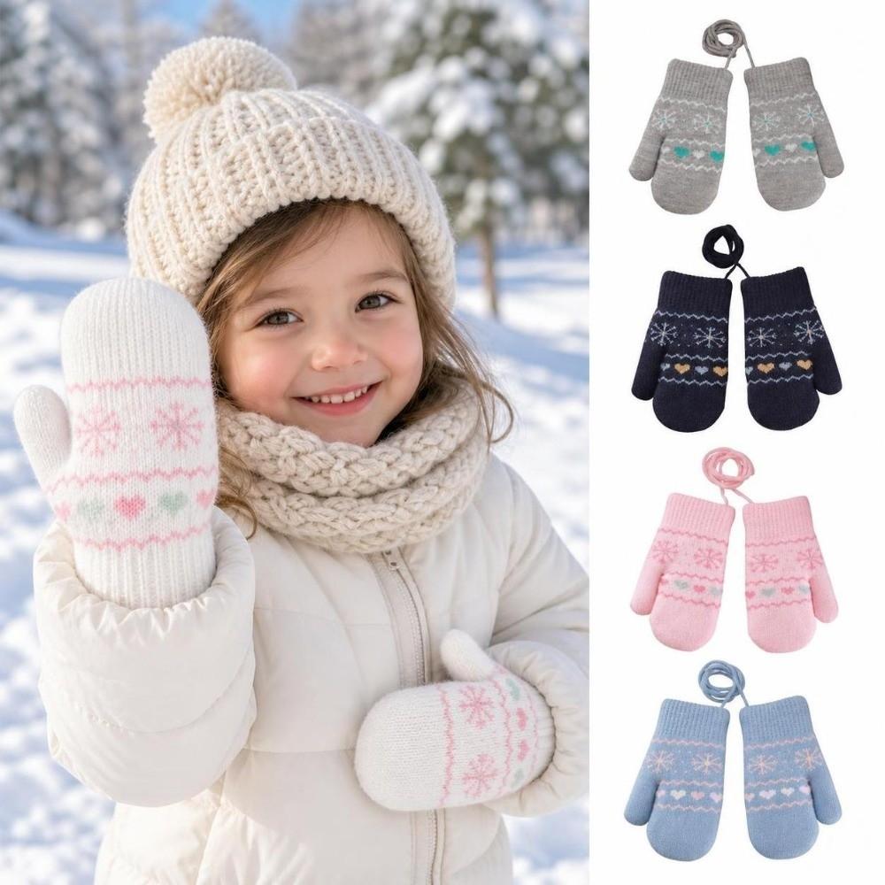 Hanging Neck Rope Children Knitted Mittens Thickened Warm Winter Warm Gloves  Winter Season