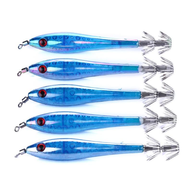 HENGJIA 5pcs Glow-in-the-Dark Squid Jig 9.5cm 6g Sea Fishing Trolling Lure Soft Bait