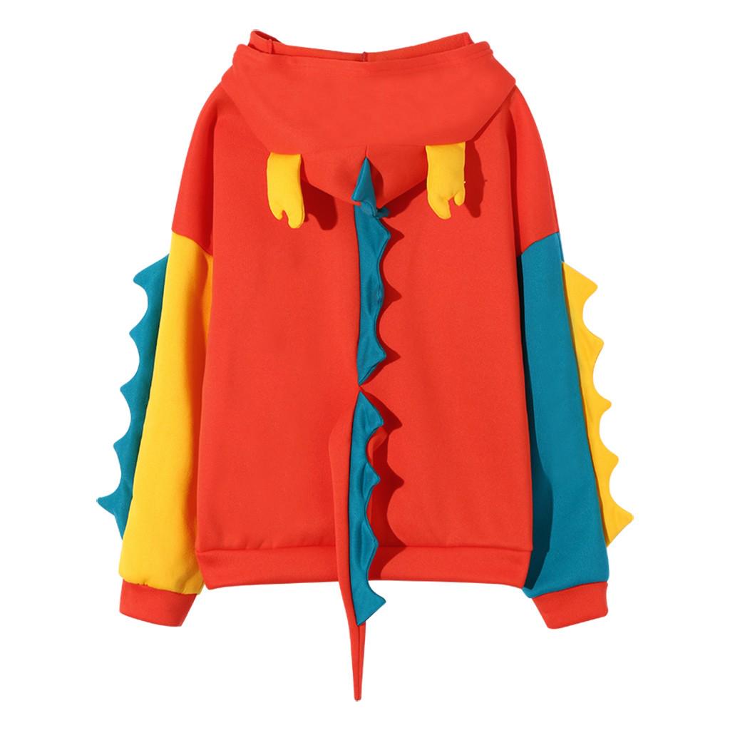 Fashion Women Casual Loose Long Sleeve Splice Dinosaur Sweatshirt Tops