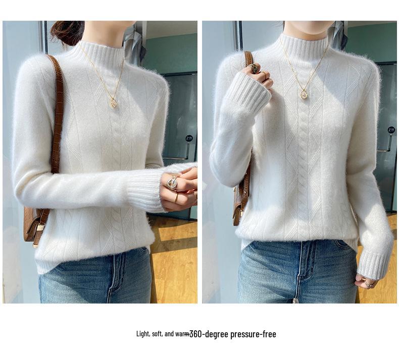 Damski wełniany sweter z golfem o splocie diamentowym - Wyszczuplający, wszechstronny pulower jesienno-zimowy