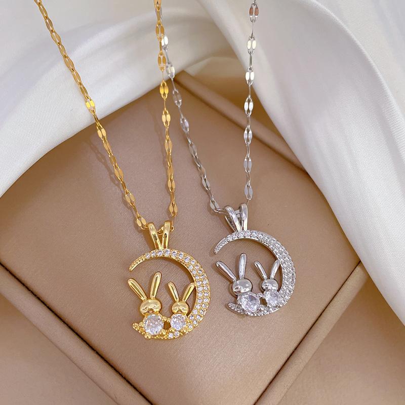 Guochao Micro-Inlaid Moon Rabbit Accessories Live Broadcast Court Style Full Of Diamonds Inlaid Luxury Necklaces