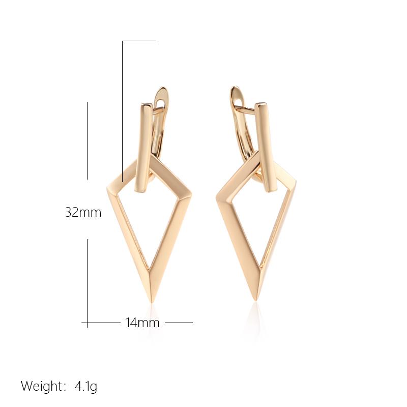 Fashion Glossy Hollow Rhombus Long Drop Earrings For Women  Rose Gold Simple Metal Bride Wedding Daily Party Jewelry