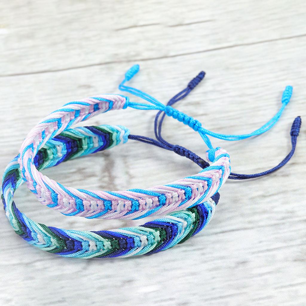 Polyester Boho Bohemia Waved String Braided Friendship Bracelets Ethnic Multicolor Weave Textured Adjustable 15cm-27cm long, 1PC
