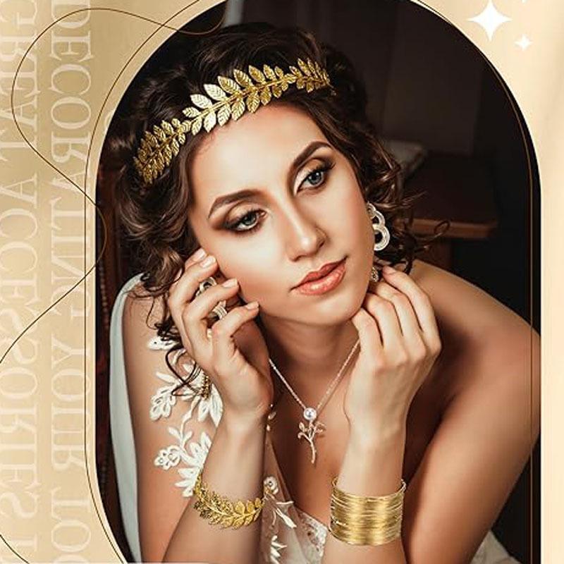 European & American Style Bridal Gold Leaf Headband & Baroque Headdress Hair Accessories Set