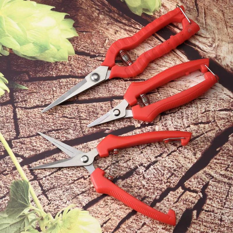 1Pcs Stainless Steel Garden Pruning Shears Non Slip Red Handles Spring Loaded Design For Trimming Plants Home Gardening Use
