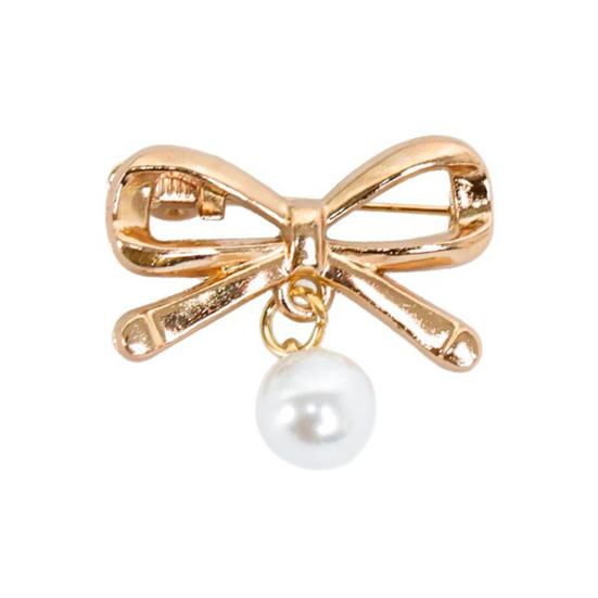 Brooch Pin Pin, Bow Shape Alloy Lapel with Imitation Pearl, Everyday Wear Electroplating Anti-Oxidation Badge for Coats Shirts Bags Daily Accessories