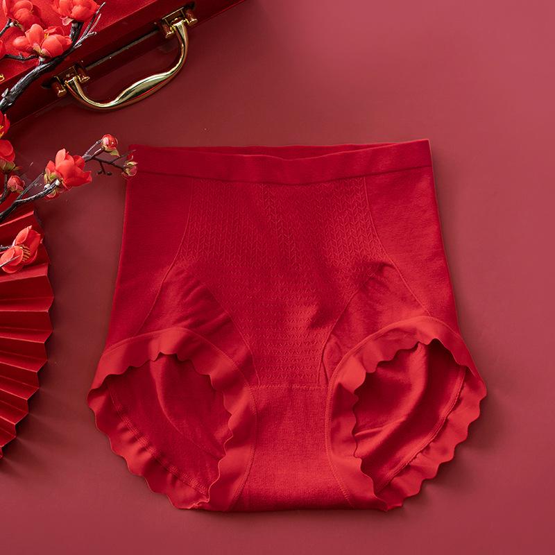 Big Size Women Spring and Autumn Year Red High Waist Belly Lift Hip Antibacterial Crotch Triangle Briefs