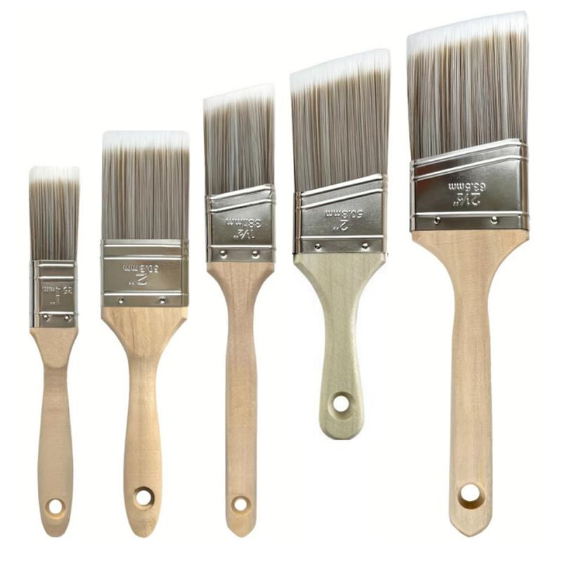5Pcs Paint Brush Set White Coffee-colored Paint Long-handled Bevel Art-specific Nylon Brushes for Barbecues and Marine Use