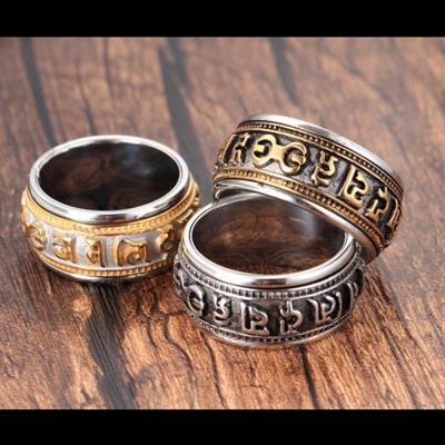 Mantra Rotatable Ring Men Titanium Steel Tide Retro Domineering Personality Single Index Finger Ring With Jewelry