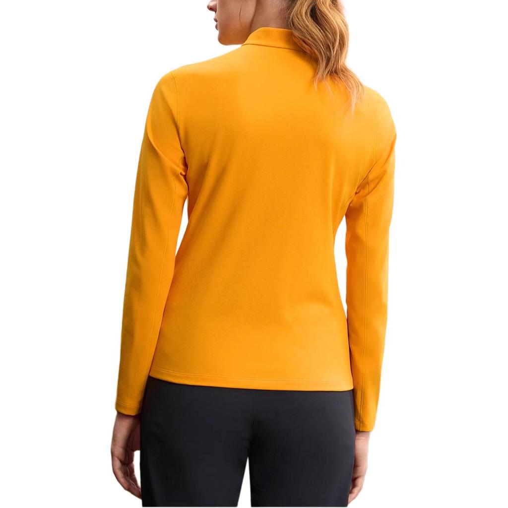 Fila Outdoor Breathable Dopamine Stand Collar Half Zip Knit Long Sleeve T-Shirt Women Tops Orange-Peel-Yellow A11W517203FYE