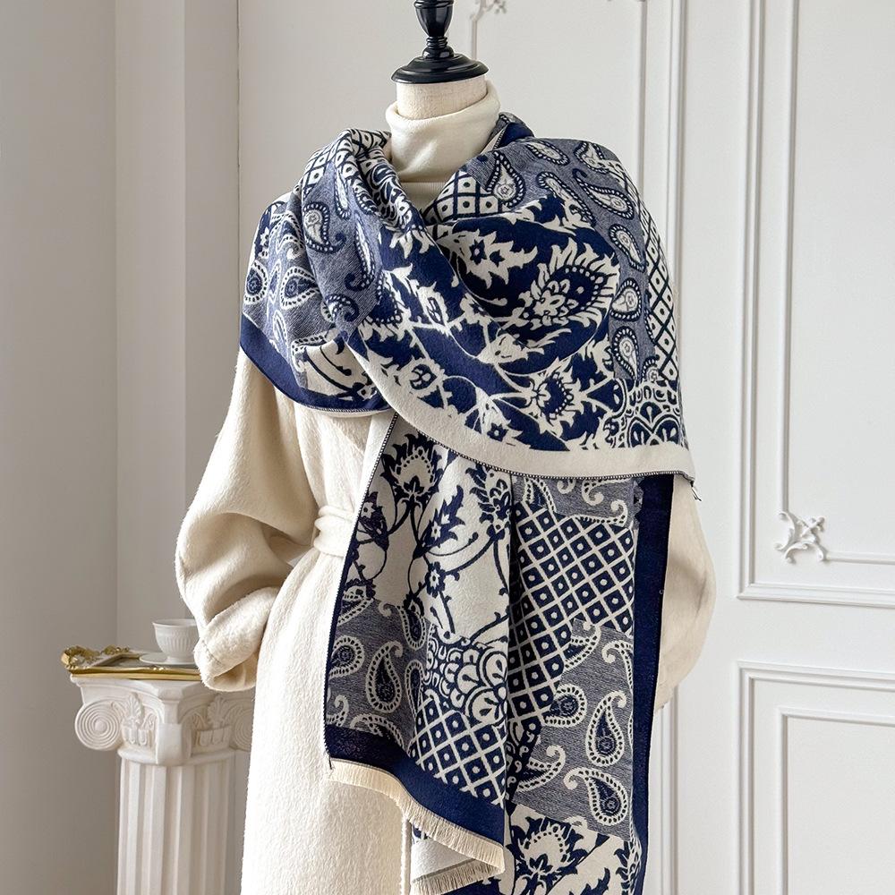 Dual-purpose Imitation Cashmere Scarf, Air-conditioned Room Warm, Cashew Texture Fashion Shawl, Autumn and Winter Thickened Warm Scarf