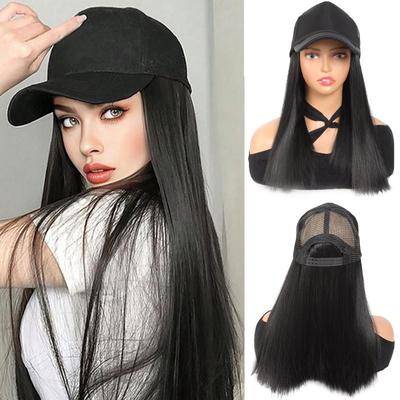 Black Duck Tongue Sponge Hat Wig Long Straight Hair Adjustable Size Women's Synthetic Wig Easy To Wear Suitable for Daily Use