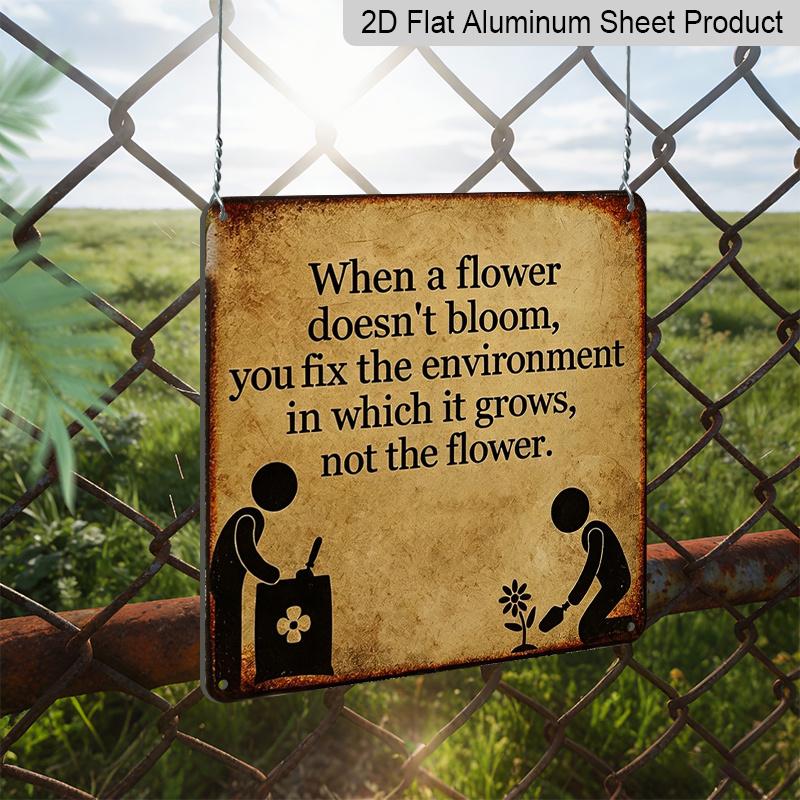 2D Flat - 1pc Retro Aluminium Sign, Outdoor Decorative Wall Sign, Inspirational Quote Theme: "Save The Planet, Not The Flowers", Home Wall Decor