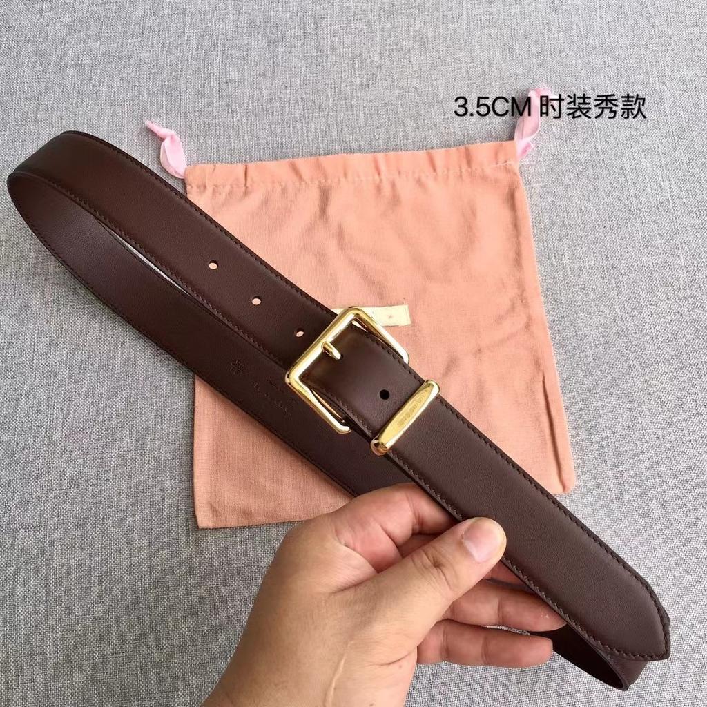 New 3.5cm high-quality first-layer cowhide MIU belt decorative buckle with jacket pants leather belt