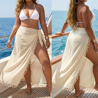 Plus Size Women S Beach Wrap Skirt One Piece Tie Strap Solid Color
