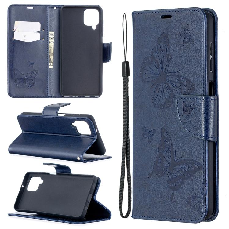 

For Samsung Galaxy A12 Two Butterflies Embossing Pattern Horizontal Flip Leather Case with Holder & Card Slot & Wallet & Lanyard For Samsung Galaxy A12