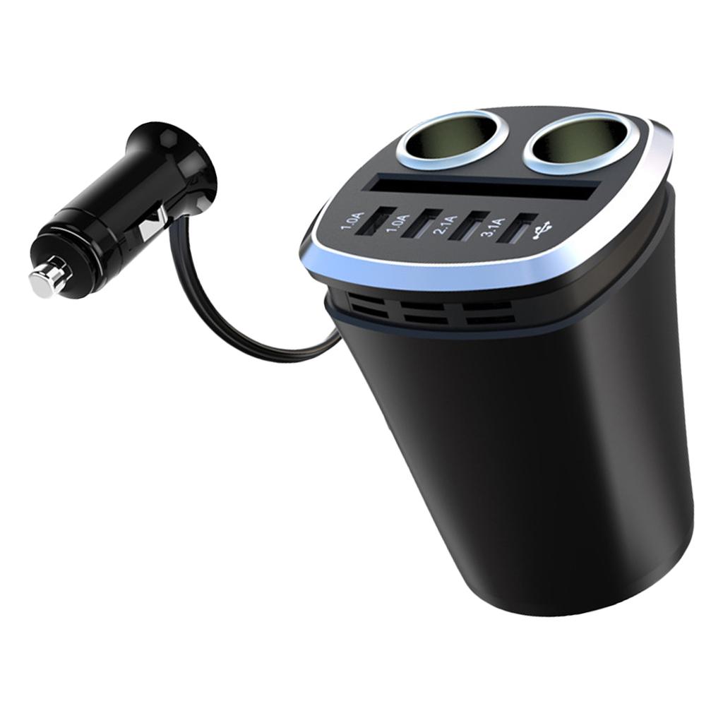 2 Socket Car Splitter Charging Adapter Adapter 6 in 1Power Outlet 120W with 4 USB Car Charger Adapter Charging Adapter