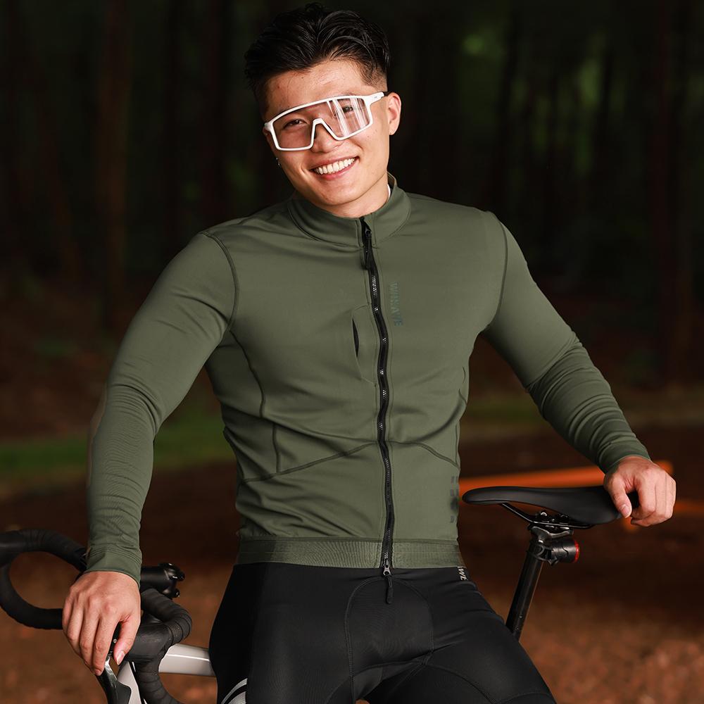WOSAWE Autumn Winter Men's Windproof Warm Long-sleeved Cycling Jacket Mouth Shockproof Dazzle Color Padded Mesh Cycling Pants Road Cycling Suit
