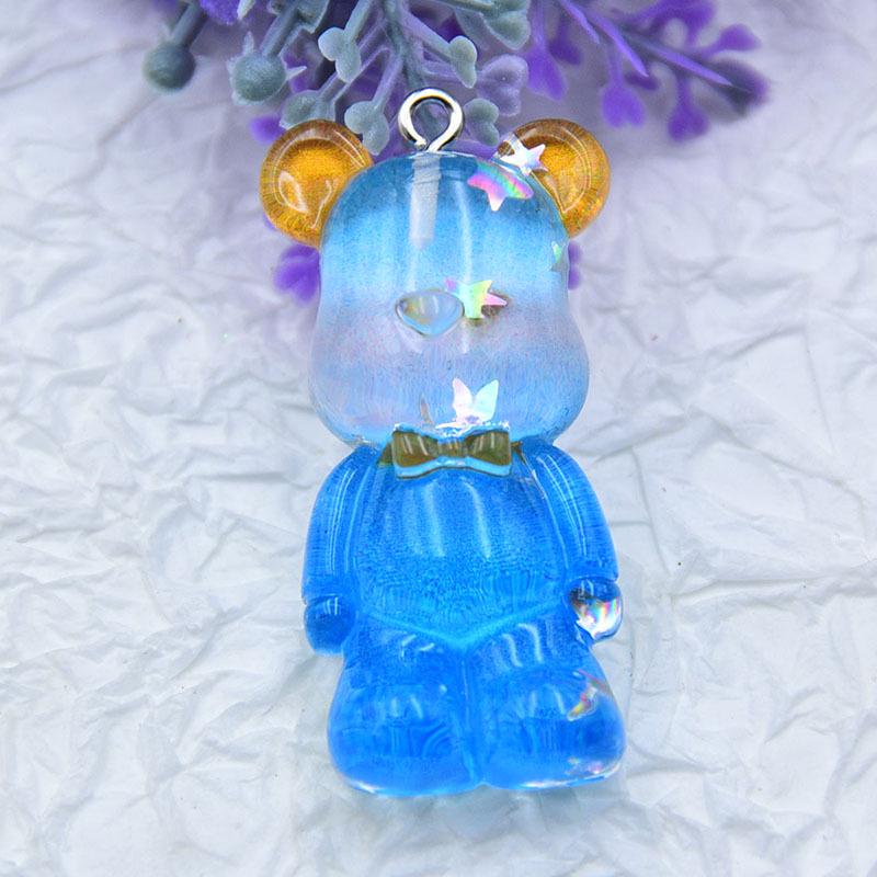 Gradient Resin Transparent Bear Earrings & Necklace with Star Sequins - DIY Jewelry Accessories