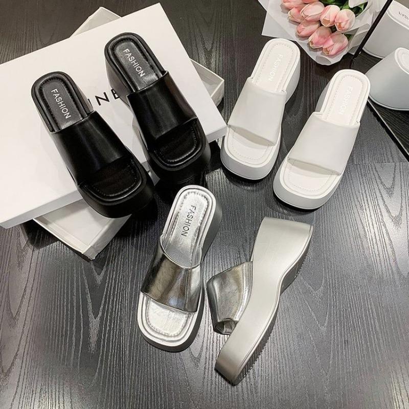 8Cm Polyurethane Ultra-light Wedge Heel Muffin Bottom Bread Slippers Rubber High Heel (6-8cm)