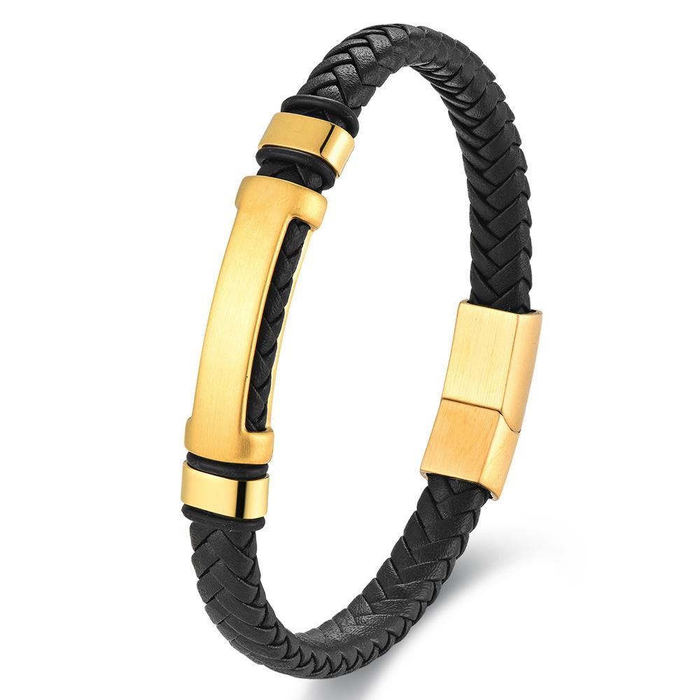 Fashionable new 11MM modern men's woven leather bracelet laser-engraved stainless steel bracelet