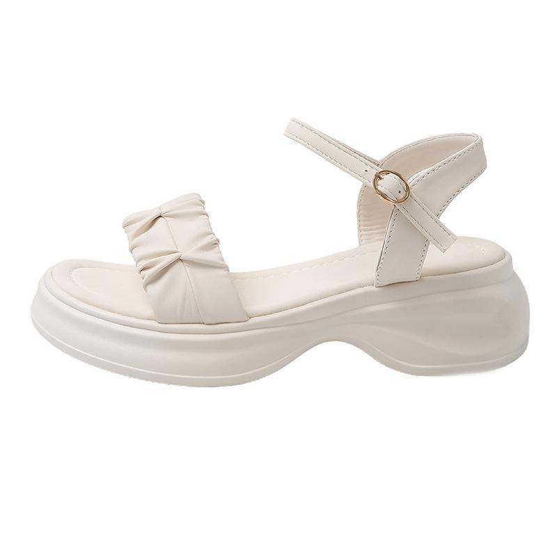 Thick-soled heightening sandals women's outer wear summer new 2025 versatile flat-soled fairy style with skirt one-word sandals