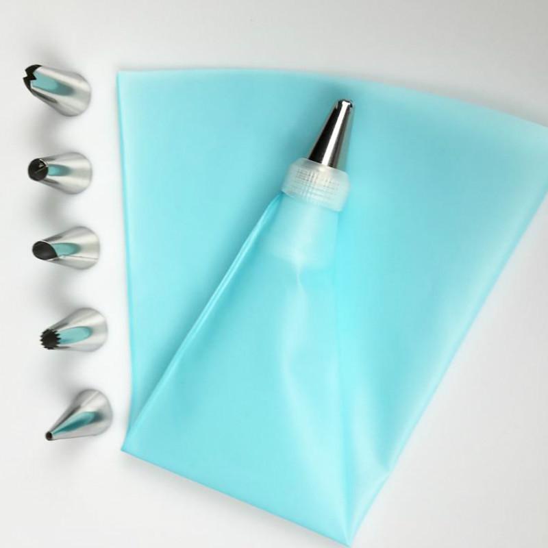 8 Pcs Silicone Kitchen Accessories Icing Piping Cream Pastry Bag +6 Stainless Steel Nozzle Set JM08 ADM