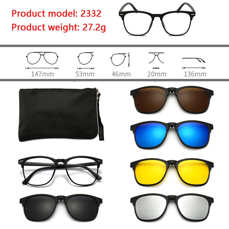 6 In 1 Polarized Sunglasses Men Women Magnetic Clip On Glasses  Optical Prescription Eyeglass Frames Magnet Clips