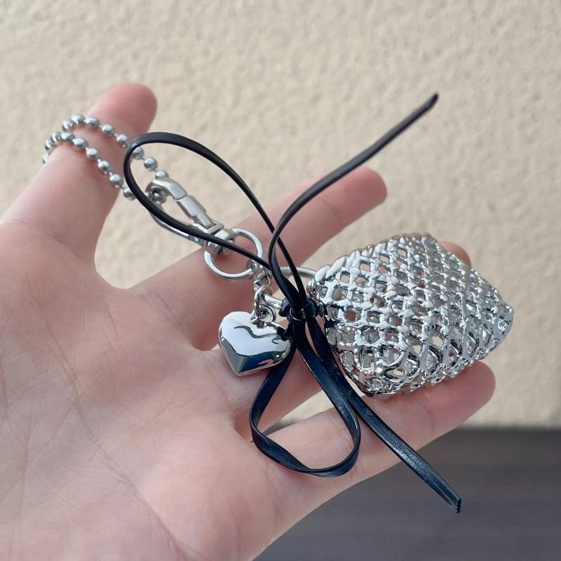 

Punk Silver Color Woven Coin Purse Pendant Necklace for Women Fashion Long Round Bead Chain Necklace Y2K Party Jewelry Gifts