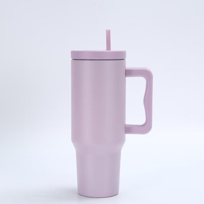 1Pc 1200ML 304Stainless Steel Print Cup with Straw Portable Car Cup Large Capacity Water Cup Car Water Bottle