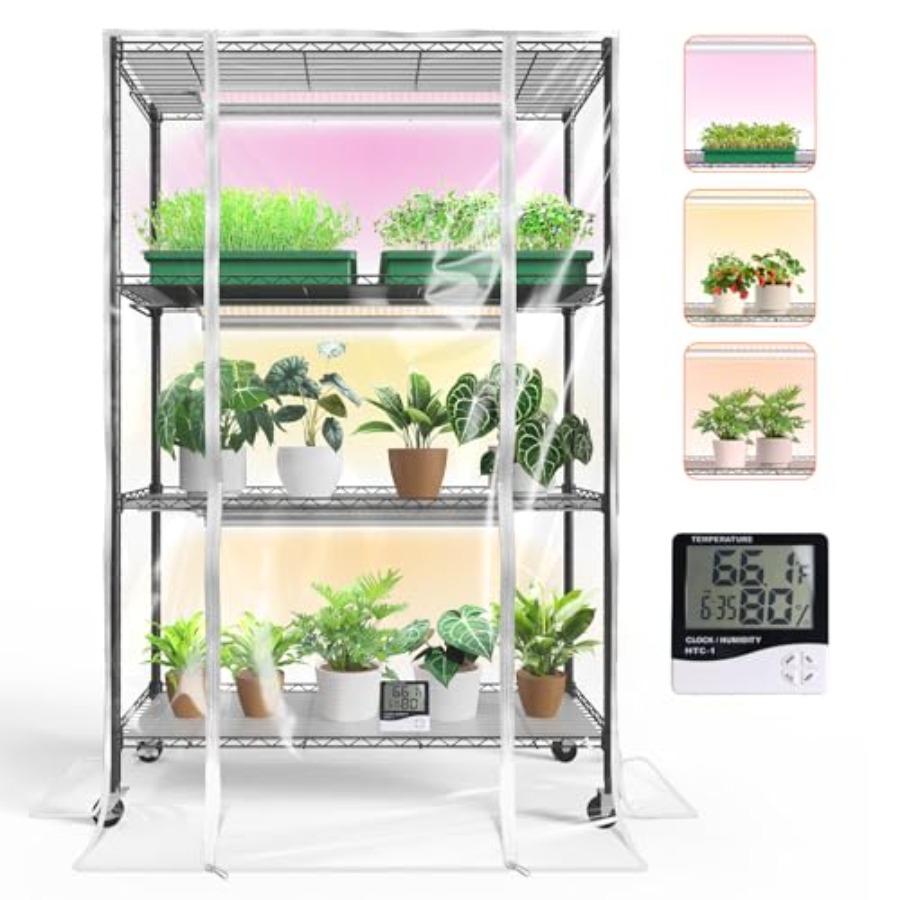 

Indoor Greenhouse Cabinet with 3 Pack Full Spectrum Grow Lights 3 Color Modes Indoor Plant Growing Tent Kit for Seed Starting a
