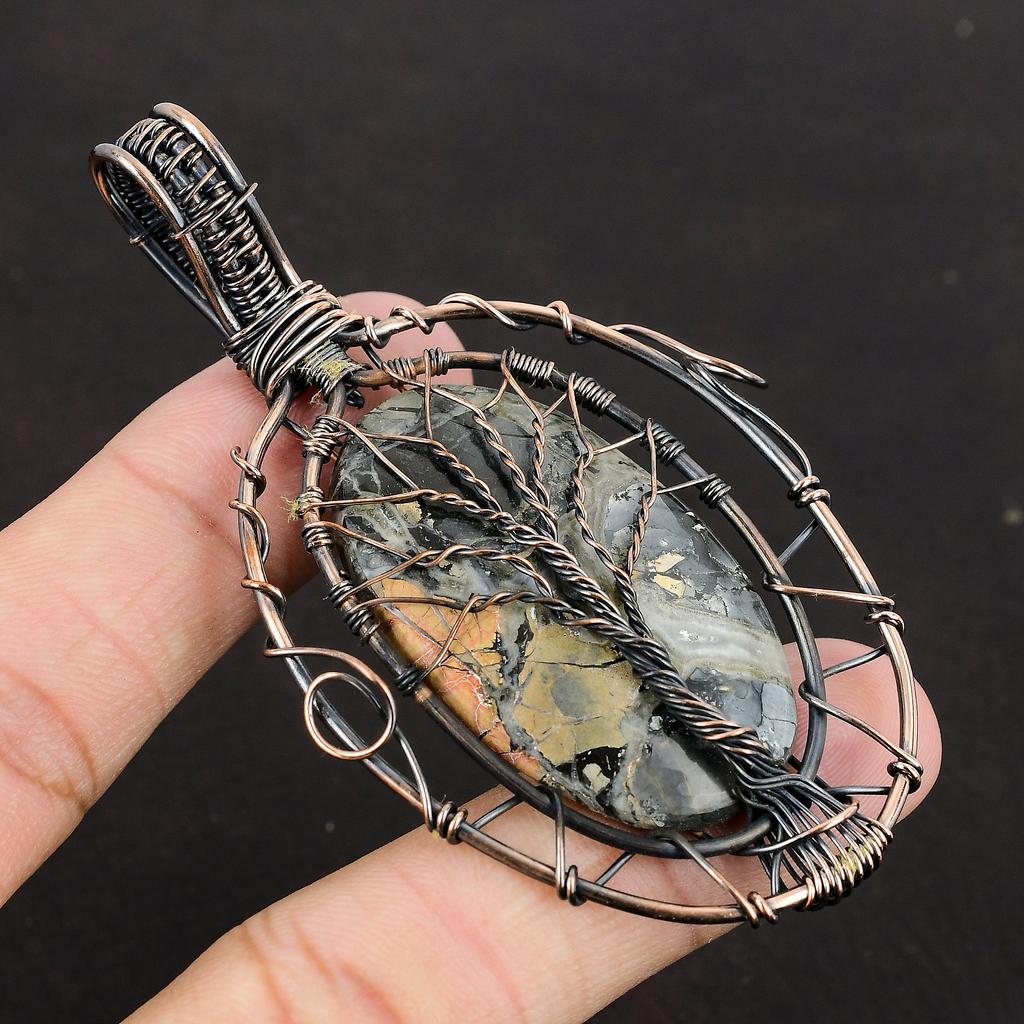 Tree Of Life Maligano Jasper Copper Wire Wrapped Jewelry Dainty Gemstone Pendant Unique Copper Design Jewelry Handmade Wrapped Stone Pendant