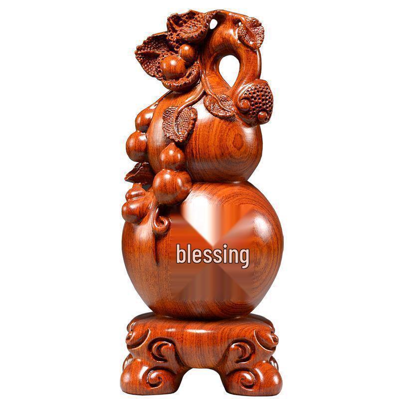 Ebony Wood Carved Gourd Ornament - Solid Red Wood Yuqin Decoration for Living Room Tabletop