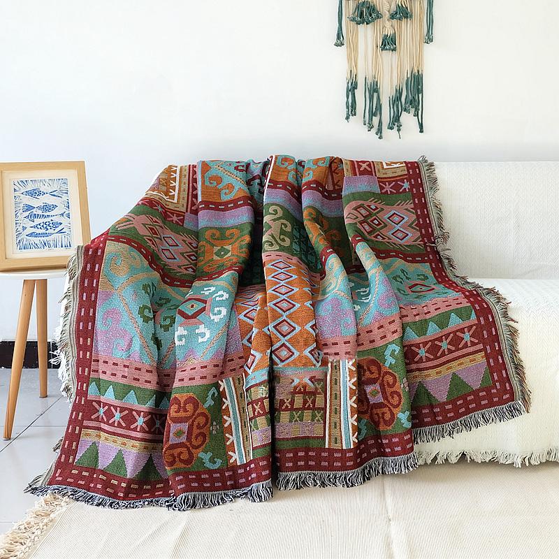 Bohemian Knitted Chair Lounge Blanket Bed Tapestry Bedspread Tablecloth Ethnic Women Outdoor Beach Sandy Towels