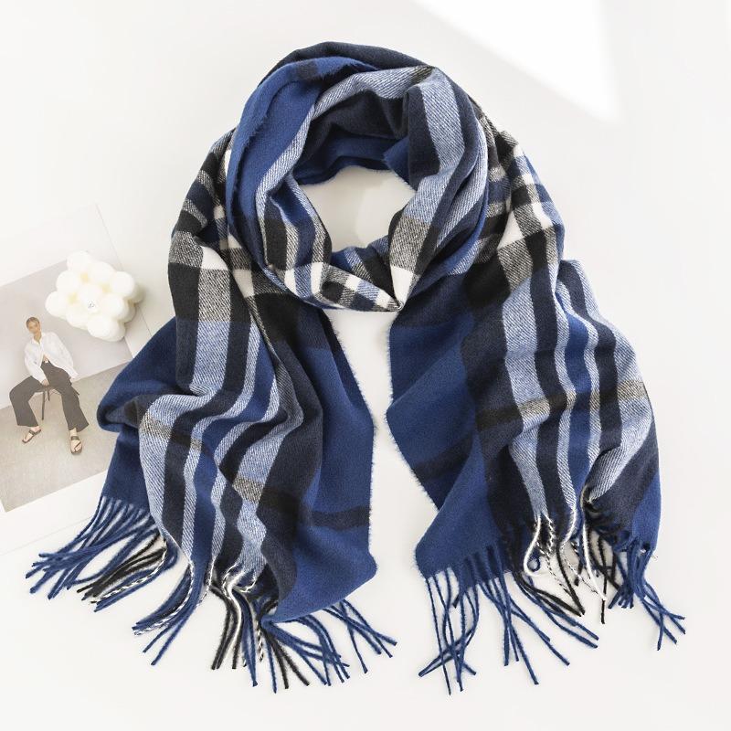 Plaid Imitation Cashmere Scarf Simple Literary and Retro Scarf Women's Fashion Elegant Shawl Warm and Cold Scarf