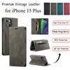 For iPhone 15 Plus Vintage Leather Flip Wallet Case with RFID Blocking Card Slot, Matte Retro Folio Cover for Women Men (4 Colors)