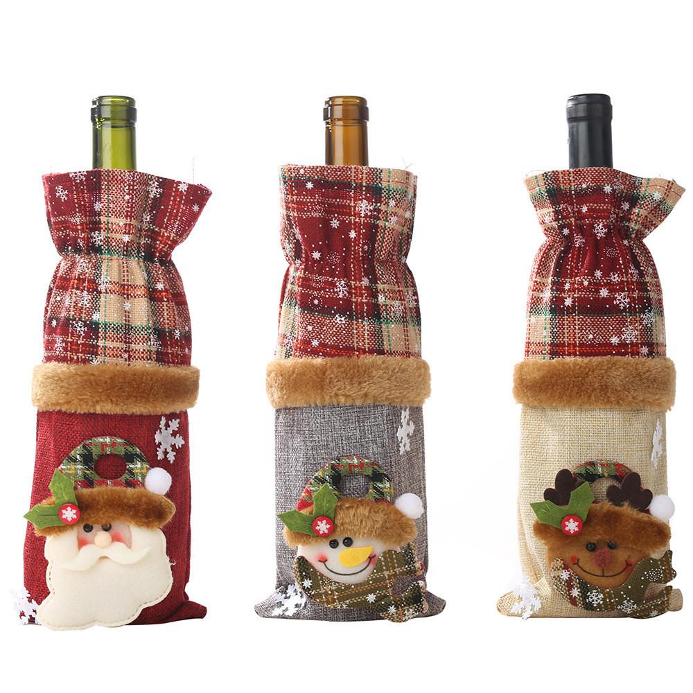 Festive 2023 Christmas Wine Bottle Bags With Stylish Checkered Burlap Design