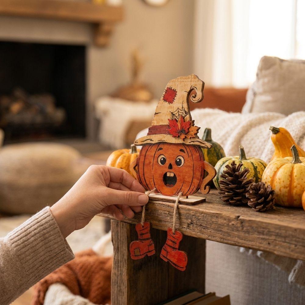 3Pcs Vintage Pumpkin-Shaped Wooden Ornaments 2D Flat Face Pumpkin Display Decor Holiday Gifts