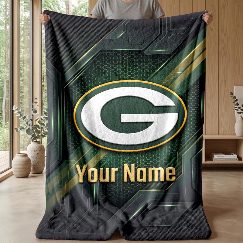 Green Bay Packers Coperta Plaid Personalizzata Stampa il Tuo Nome Testo Morbida Calda Coperta Regalo di Festa