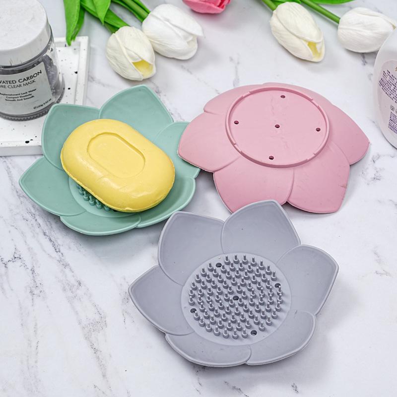 Lotus 3D Silicone Soap Dish Punch-Free Storage Rack for Bathroom