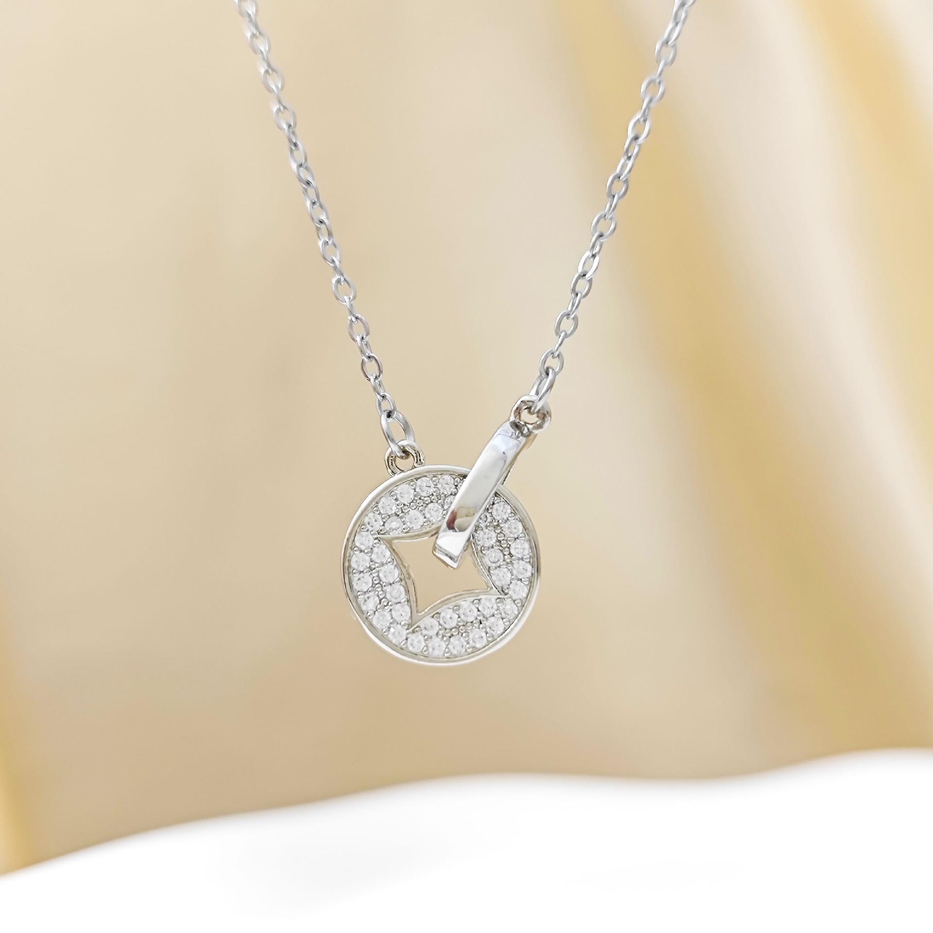 Copper Coin & Zircon Pendant Necklace: Elegant Chinese-Inspired Design, Colorfast Clavicle Chain for Women