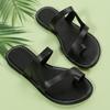Plus Size Retro Toe Loop Flat Sandals - Women's Solid Color Beach Slippers