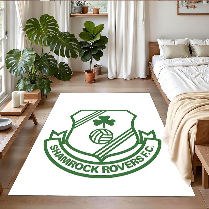 Anti‑Slip Crystal Velvet Floor Rug, Shamrock Rovers Design Carpet for Indoor Living Bedroom Home Decoration