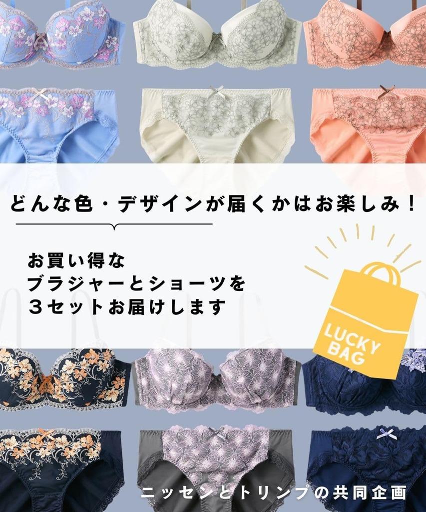 Innerwear Random Lucky Bra and Shorts Set Set [Nissen] Women's Set, Bag, 3-Piece (Triumph) 3-Piece (Random) F95/4L