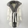 Winter new real fox fur fur collar white duck down jacket women's long coat loose thickened damp