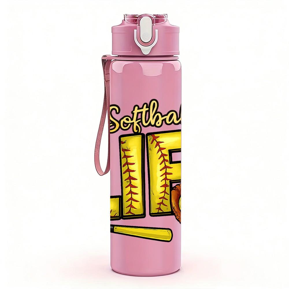 1PC Softball Life Bat Text 750ml Color Plastic Sports Water Bottle Leakproof Flip Straw Lid Suitable for Sports Office Home Use