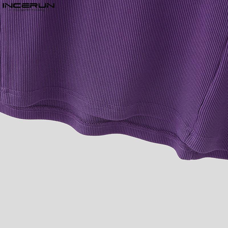 INCERUN Summer Men Turtleneck Sleeveless Racerback Rib Sport Tank Tops T-shirts