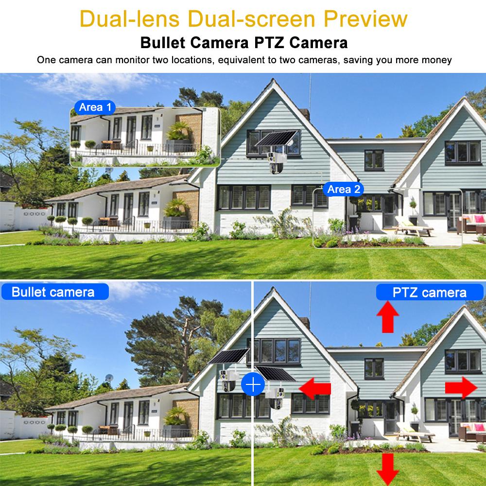 8PM Solarkamera 4K Dual-Objektive 4G Sim Wifi Außen Dual-Objektiv PIR Personenerkennung IP66 Wasserdicht CCTV Videoüberwachung