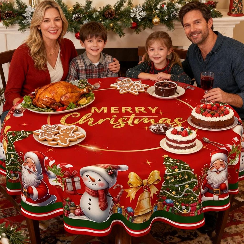 Tablecloth Round Vintage Polyester Cover Protector Round Christmas Table Cloth For Fall Thanksgiving Winter Holiday Kitchen