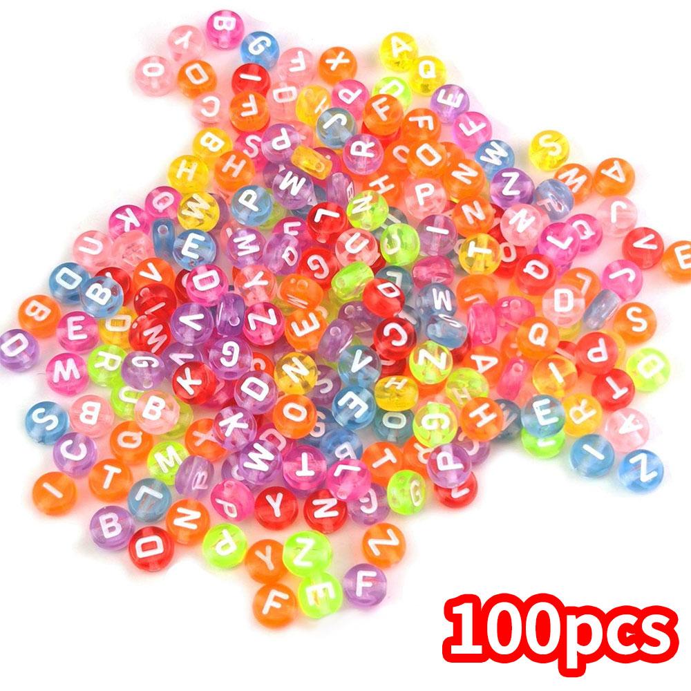 

100/300/500 шт. Полупрозрачные Цветные Круглые Акриловые Бусины с Алфавитом 4x7 мм Белые Бусины с Буквами A-Z для Изготовления Ювелирных Изделий и DIY Браслетов, Ожерелий 100pcs